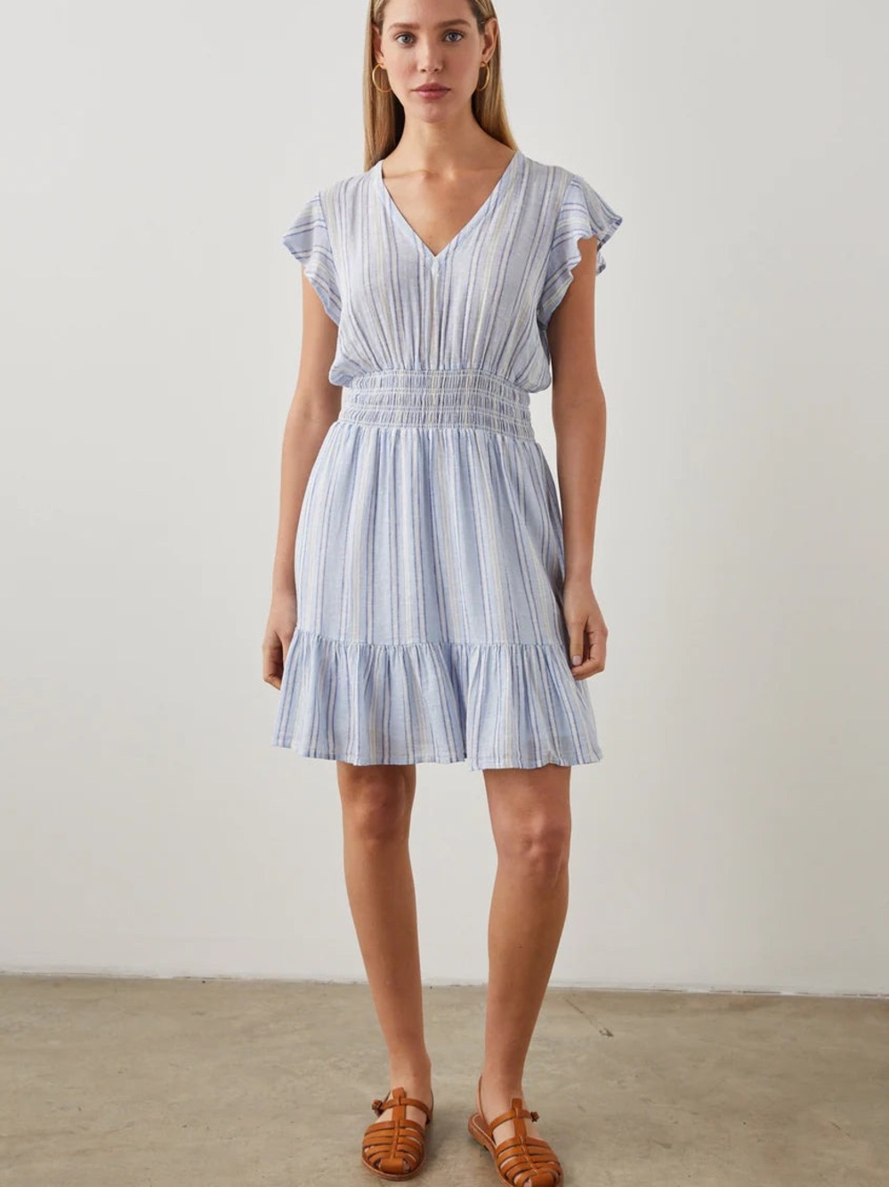 NWT Rails Tara Napoli Stripe Smocked Linen Blend Mini Dress XS